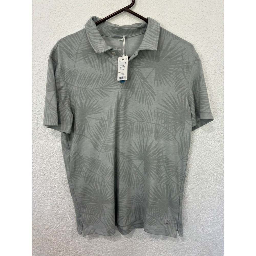 Marine Layer Mens Air Printed Polo Shirt High Rise Frond Palm Leaf Grey Small
